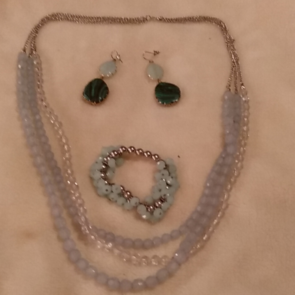 Necklace, bracelet, and earrings